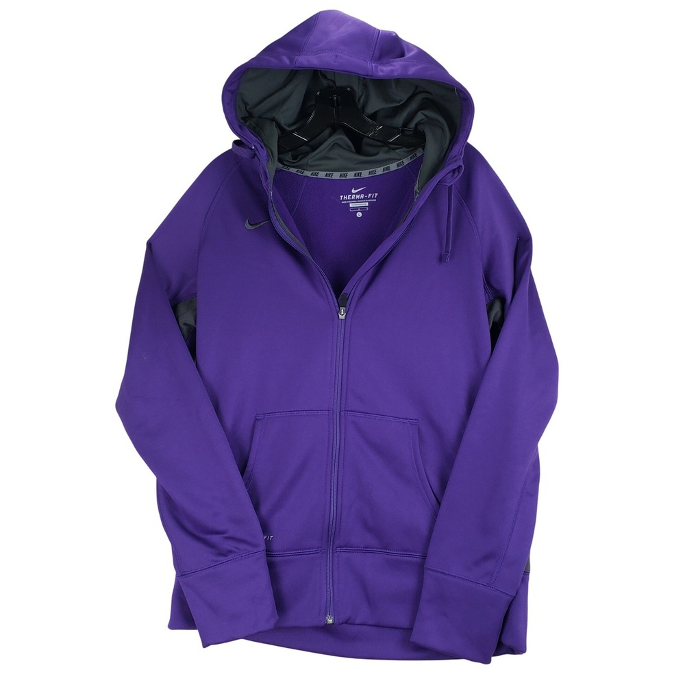 Nike Therma-FIT Full Zip Hoodie‎ Womens Large Purple Grey Thumbhole Sporty Warm